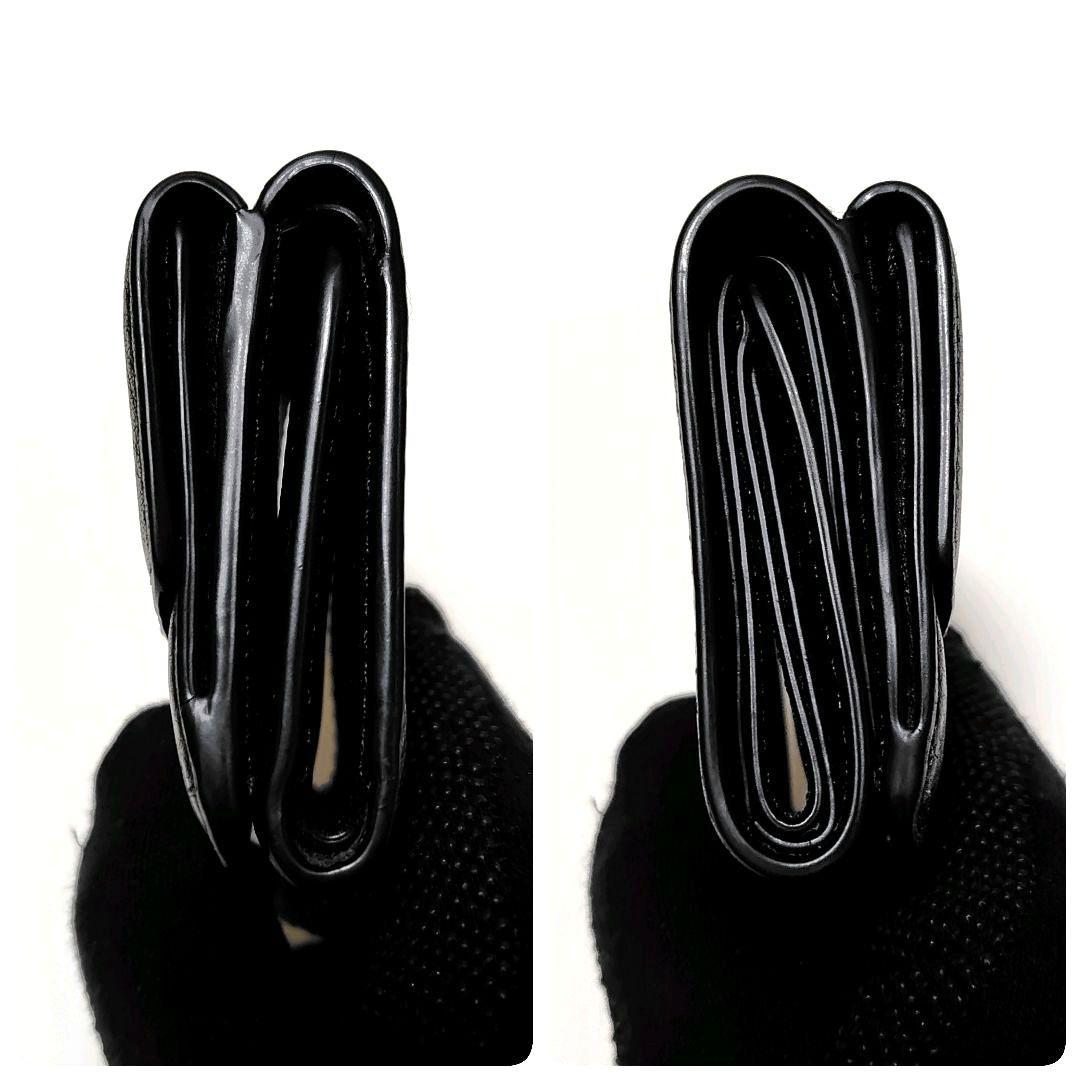 美品✨　トリーバーチ　3つ折り財布　黒　シボ革　金具ロゴ　シンプル