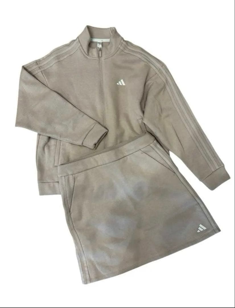 新品アディダスゴルフ セットアップ ジャケット＆スカート LLサイズくすみピンク