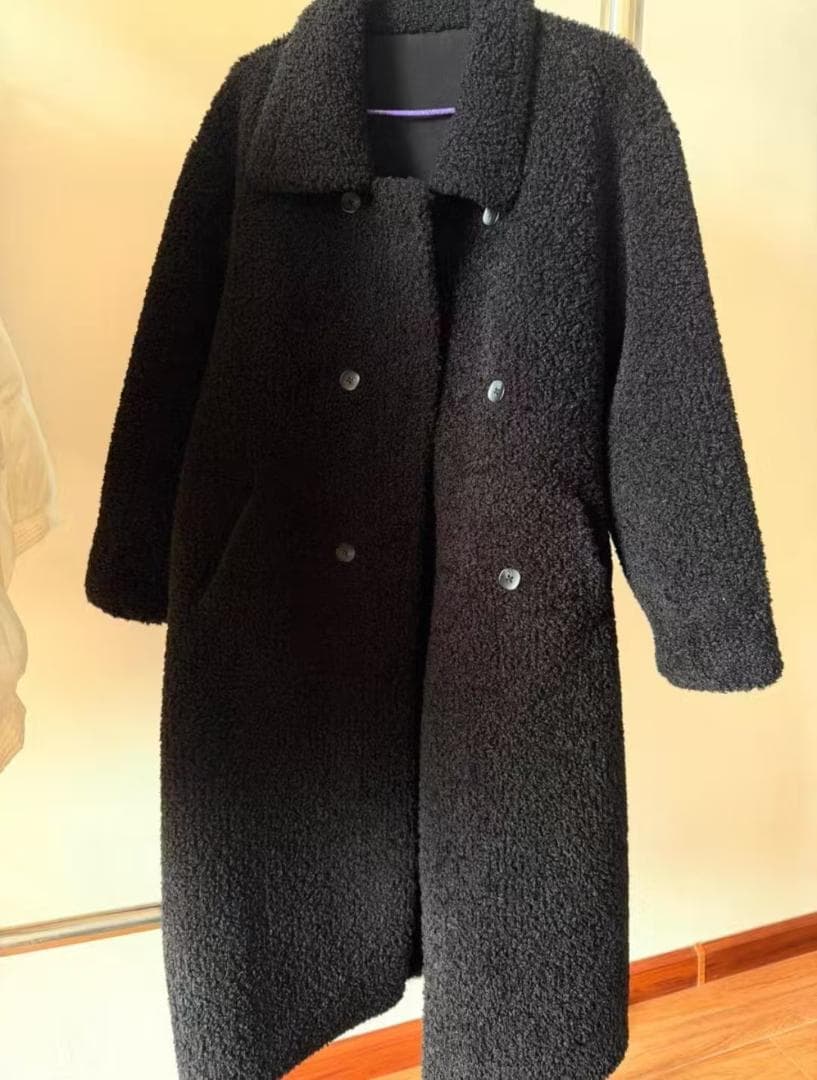 ボア ダブルブレスト チェスターコート 黒