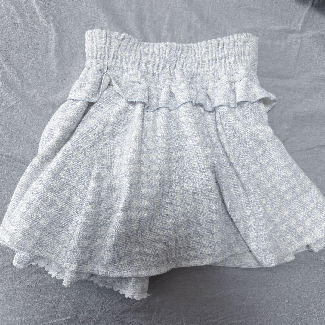 LIZLISA ギンガムツイードサスペンダー付スカパン Blue ブルー