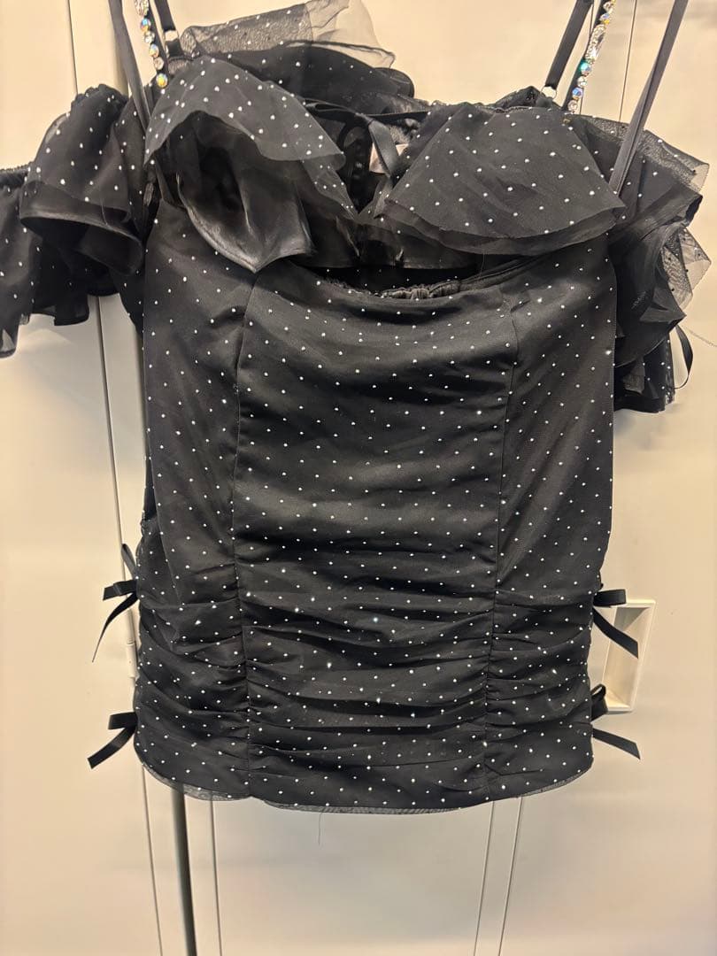 オフショルフリルチュールリボンセットアップ