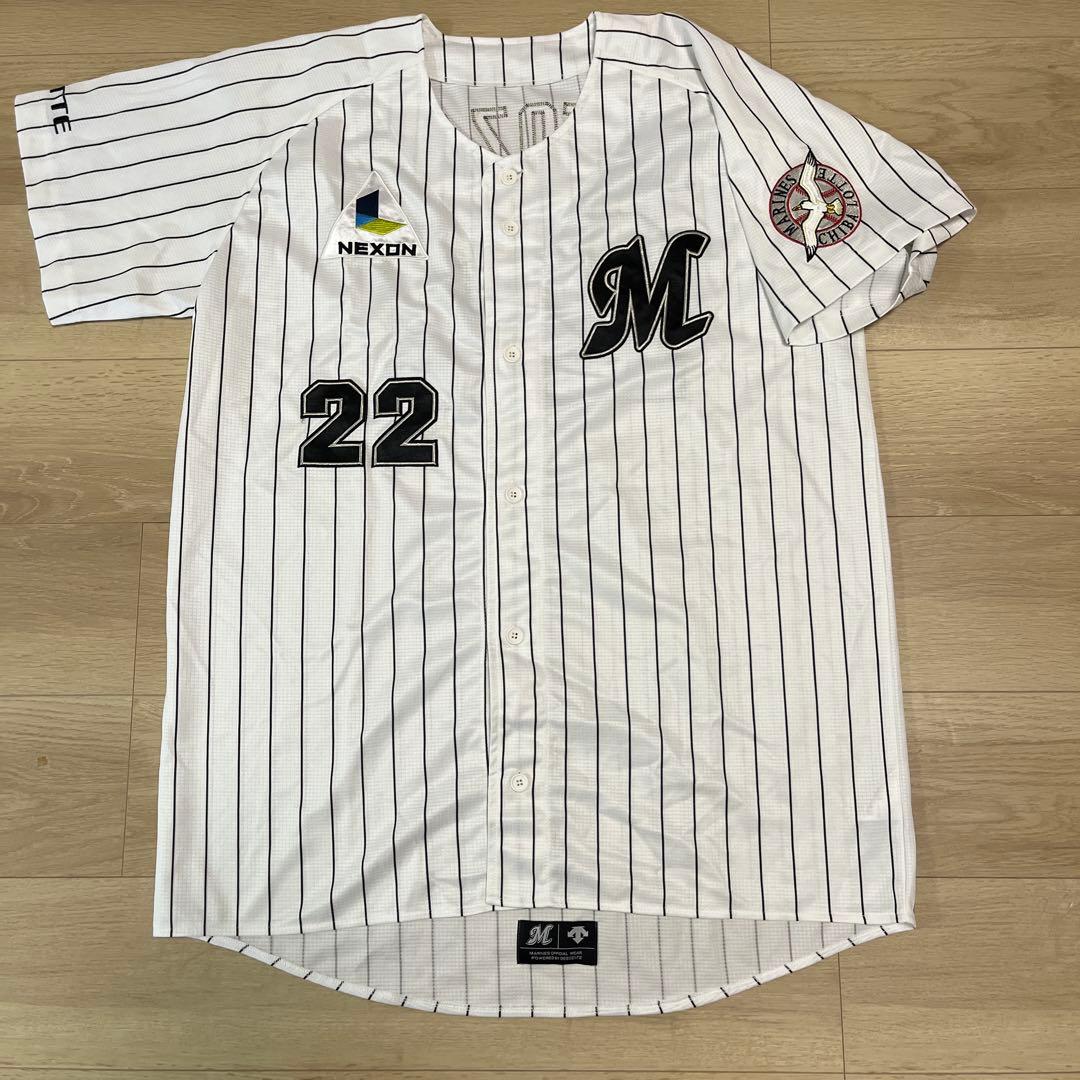 千葉ロッテマリーンズ　里崎　ホームユニフォーム　刺繍ユニフォーム