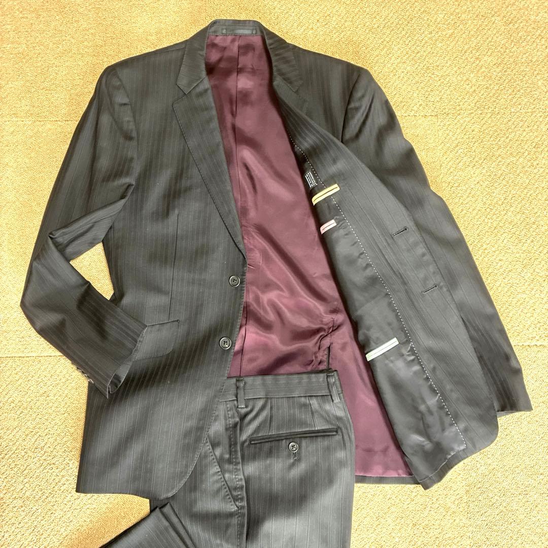 ポールスミスロンドン イタリア生地 ブラックストライプスーツ Lサイズ