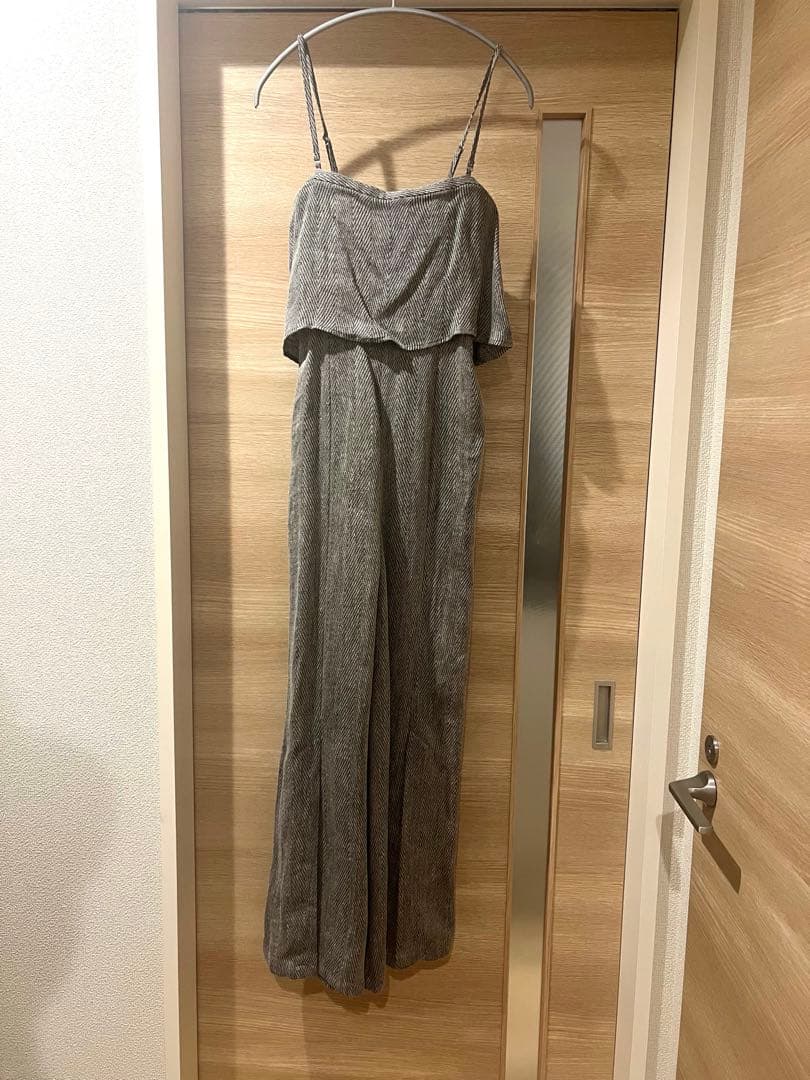 【新品未使用】anuans ヘリンボーンリネンベアワイドオールインワン グレー