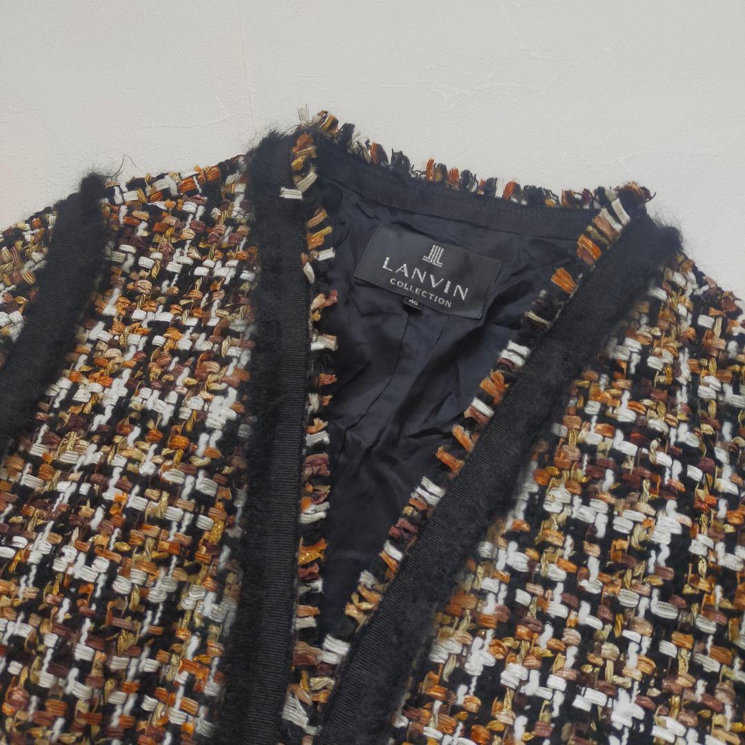 極美品　ランバンコレクション　ツイード　ノーカラージャケット　モヘア