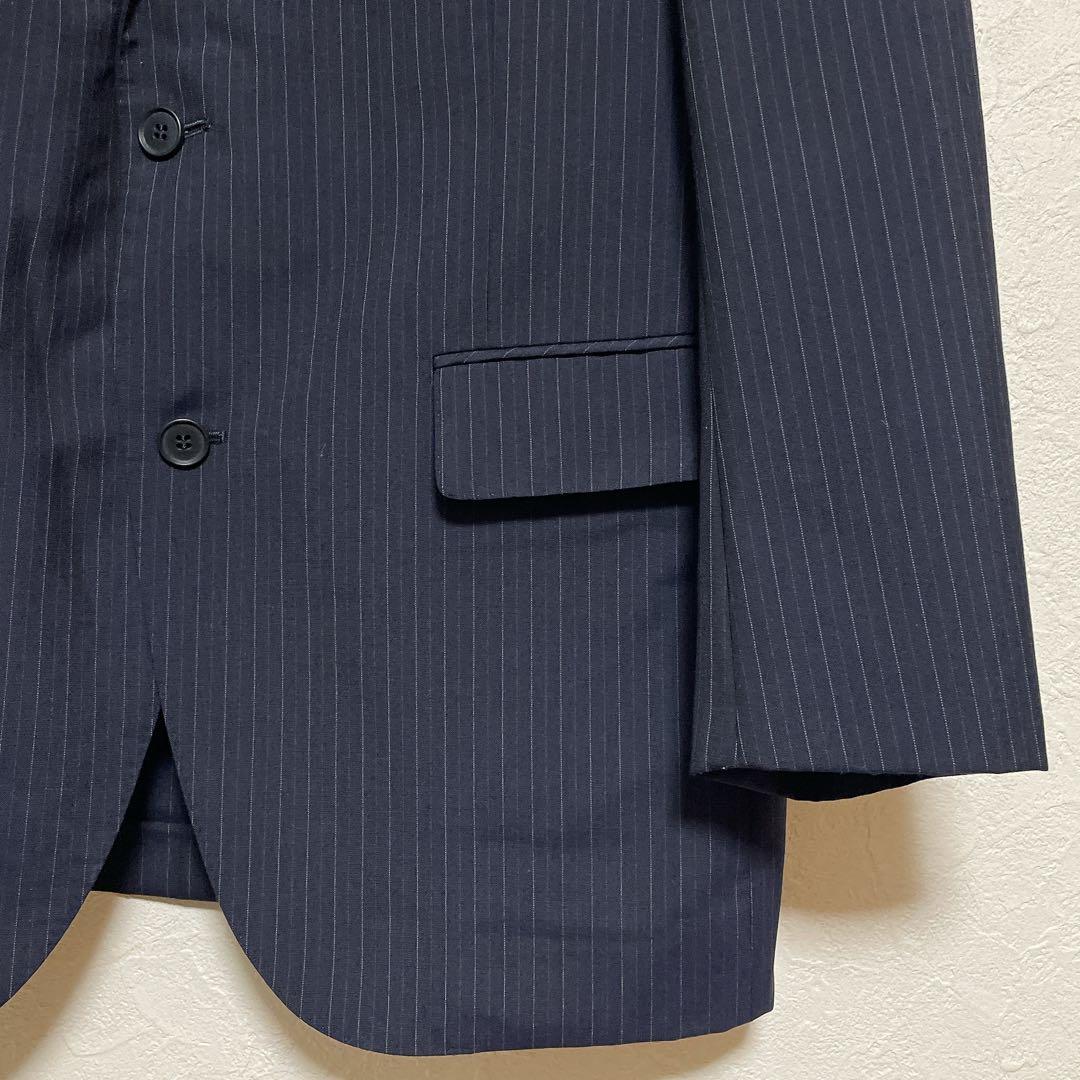 【美品】ニューヨーカー ピンストライプスーツ 上下 AB7 ネイビー ウール混
