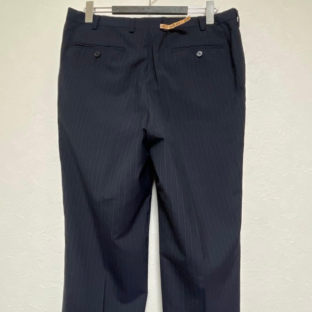 【美品】ニューヨーカー ピンストライプスーツ 上下 AB7 ネイビー ウール混