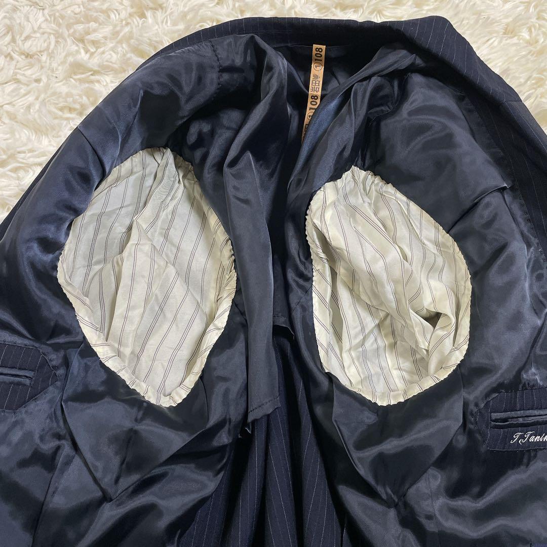 【美品】ニューヨーカー ピンストライプスーツ 上下 AB7 ネイビー ウール混