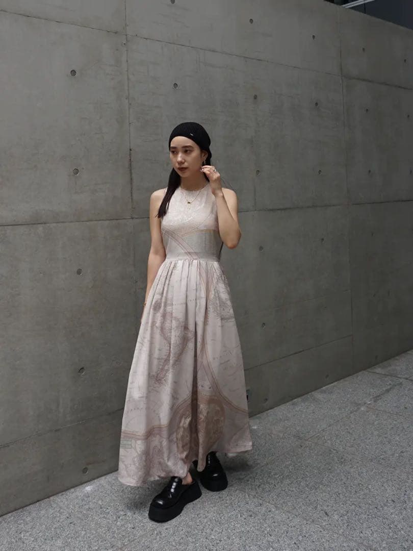 ワンピース Ameri CARTOGRAPHIC PATTERN DRESS
