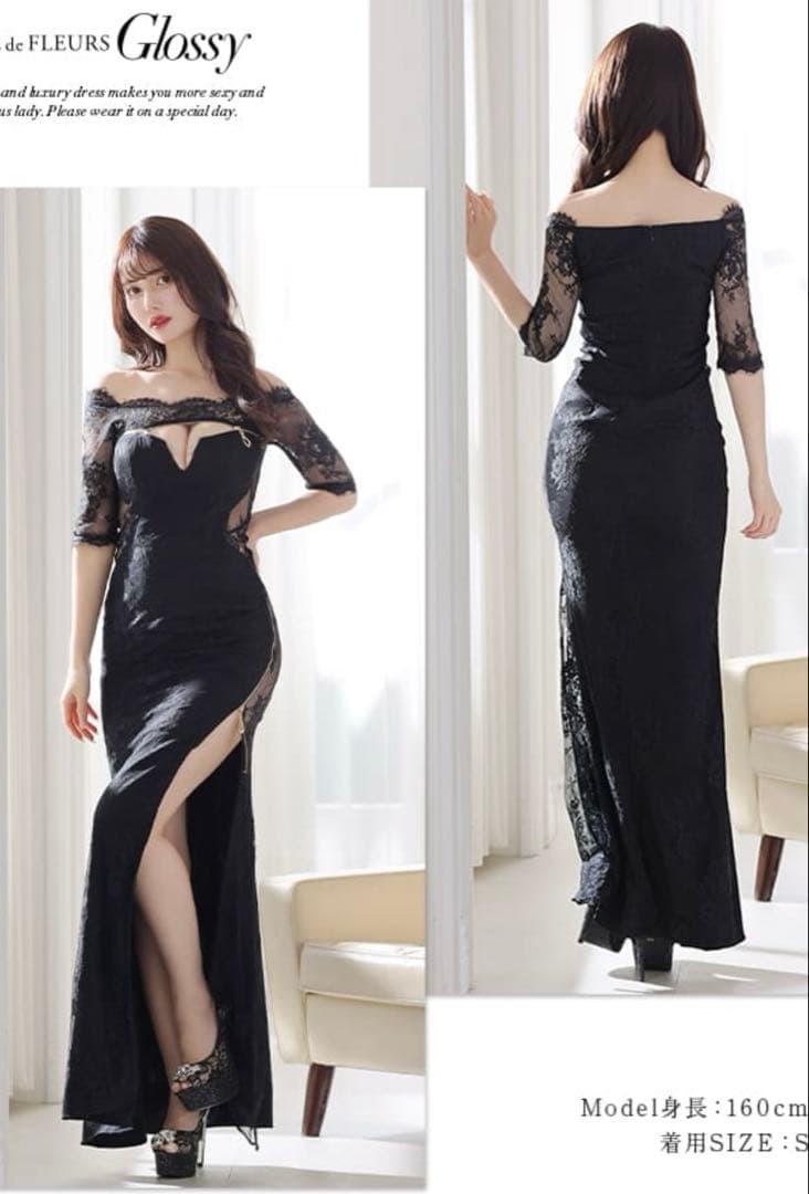 glossy robedefleurs 袖ありMサイズ ロング