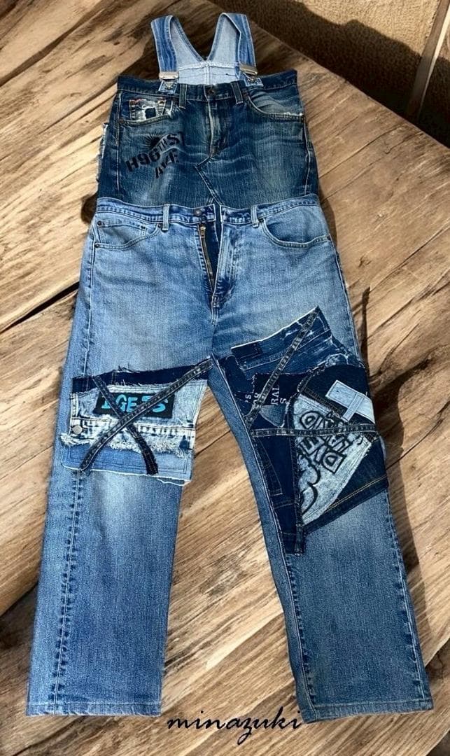 ちびすけ！週末セール！オーバーオール☆デニムパッチワーク☆デニムリメイク