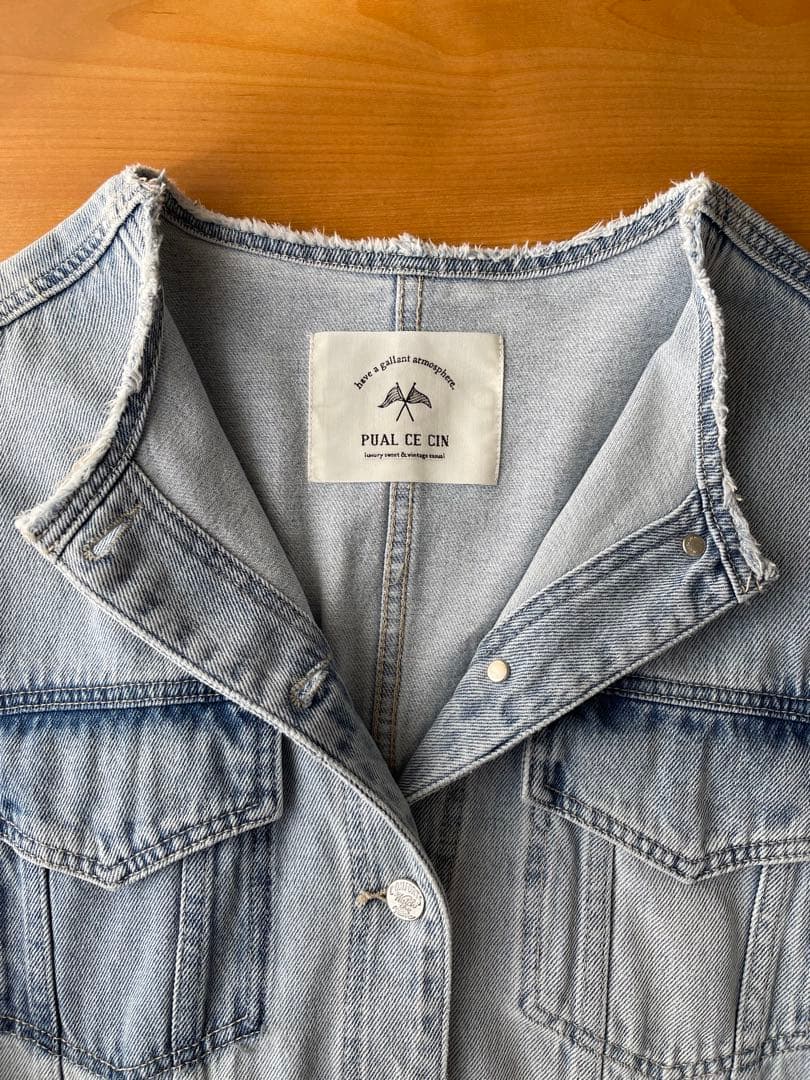 美品 ピュアルセシン デニム ノーカラー ジャケット