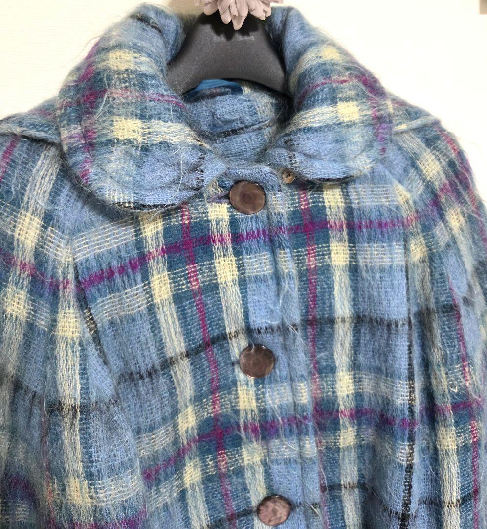 YORKLAND ヨークランド ヴィンテージ ロングポンチョ モヘア チェック