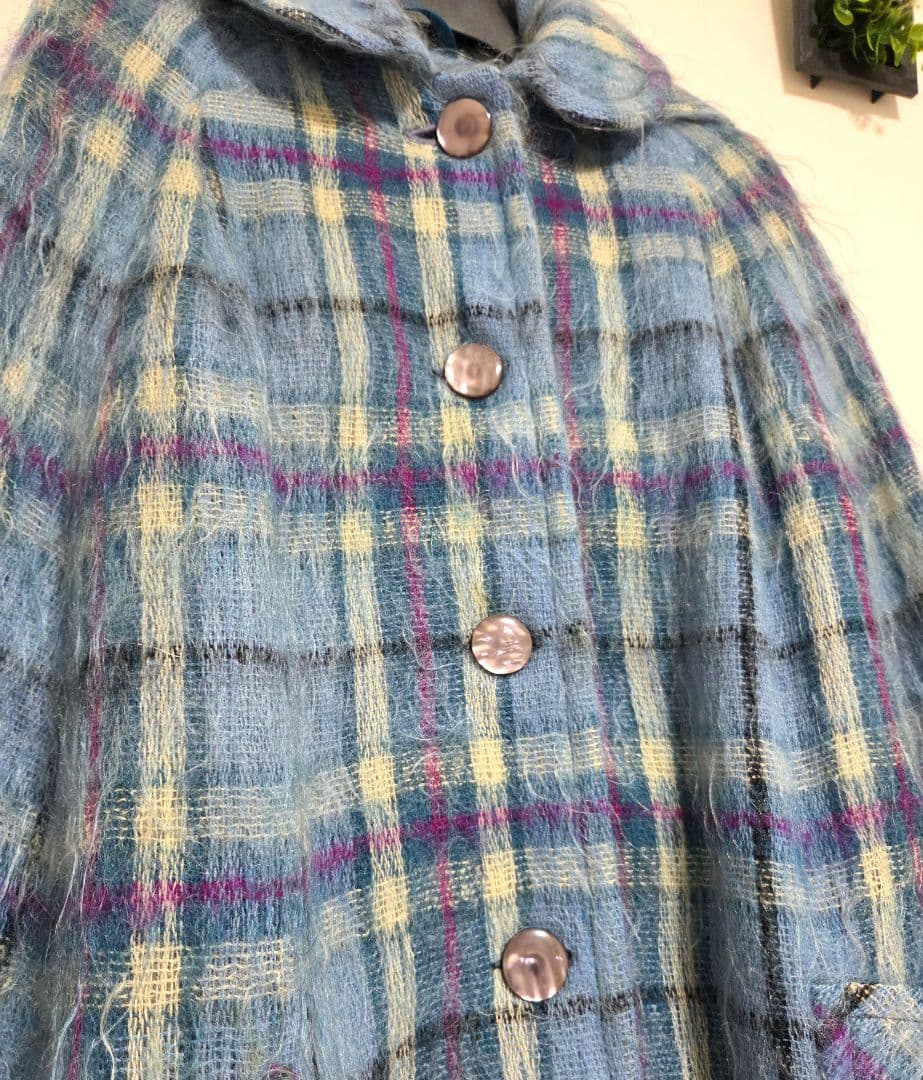 YORKLAND ヨークランド ヴィンテージ ロングポンチョ モヘア チェック