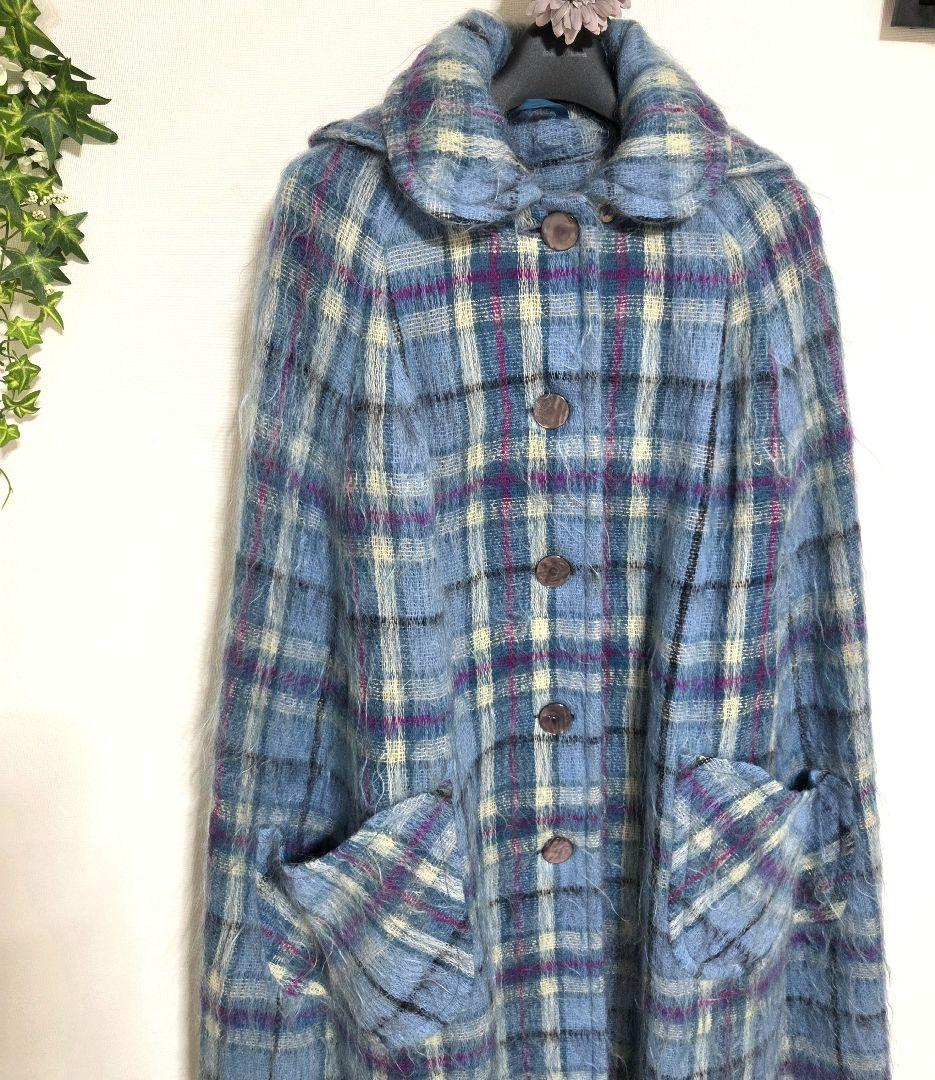 YORKLAND ヨークランド ヴィンテージ ロングポンチョ モヘア チェック