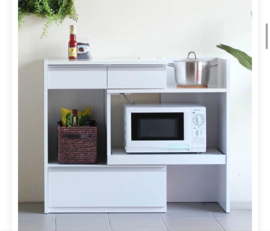 大型レンジ対応 レンジ台 コンセント付き スライド オーブンレンジ 食器棚