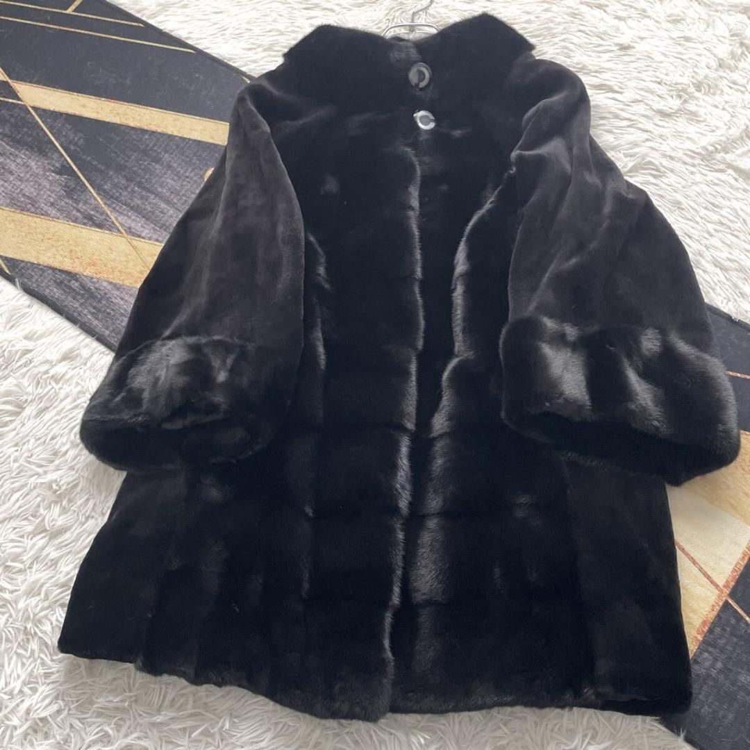 近年人気モデル/未使用級◎ 横段/総丈82 ミンク ファーコート 3L 軽量毛皮