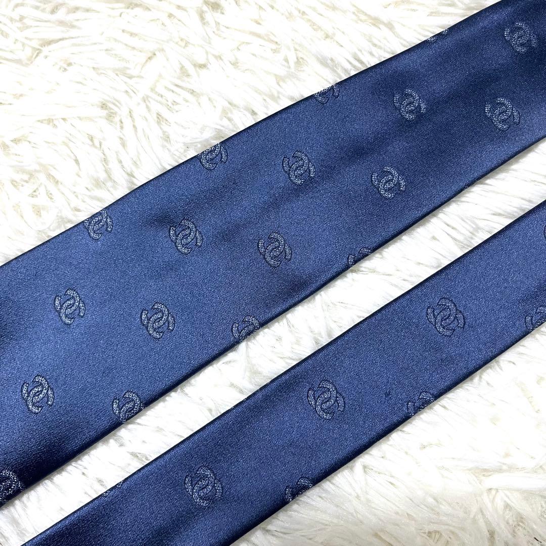 シャネル　ネクタイ　ブルー系　ココマーク柄