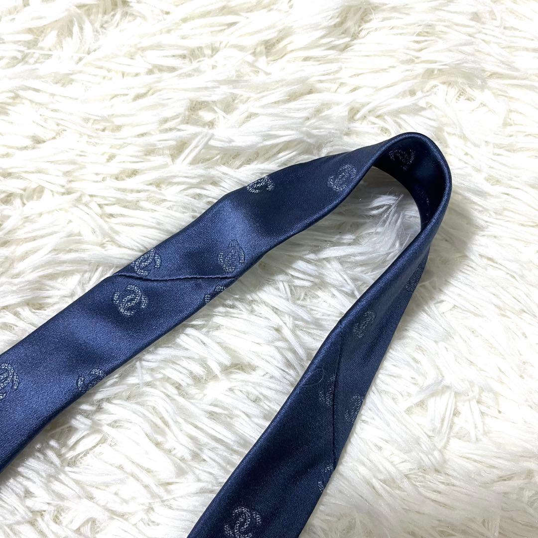 シャネル　ネクタイ　ブルー系　ココマーク柄