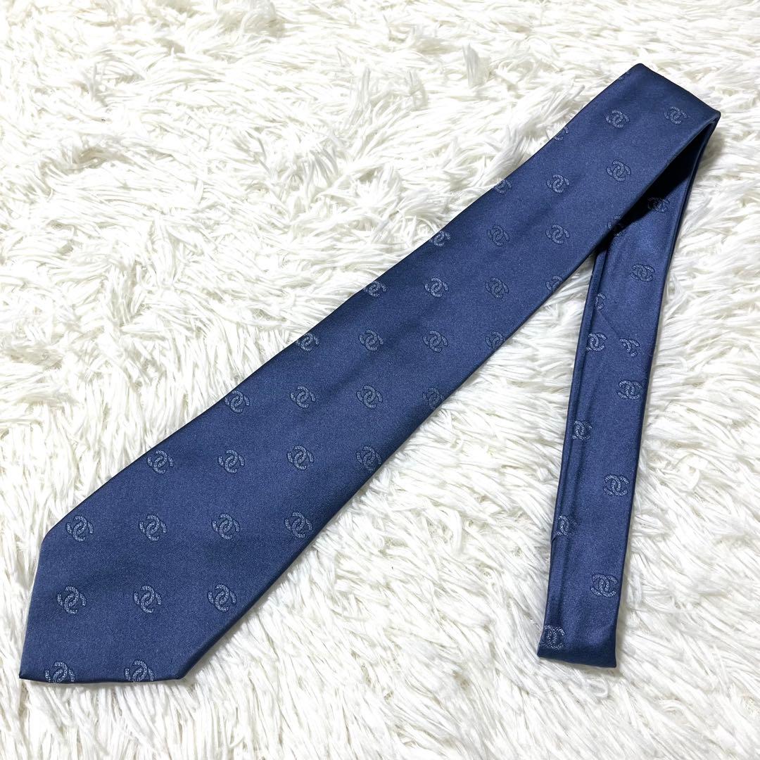 シャネル　ネクタイ　ブルー系　ココマーク柄