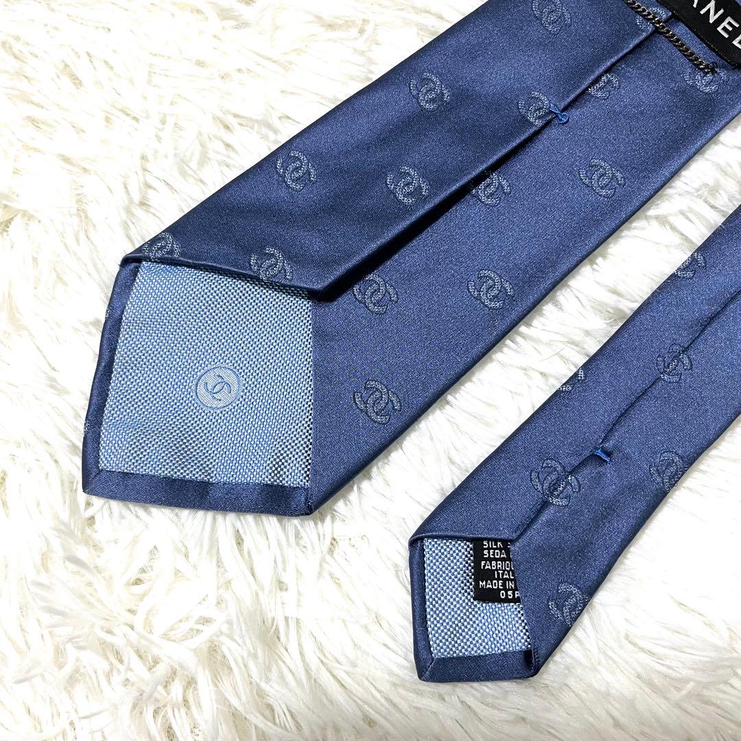 シャネル　ネクタイ　ブルー系　ココマーク柄