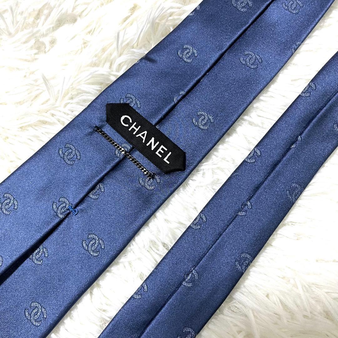 シャネル　ネクタイ　ブルー系　ココマーク柄