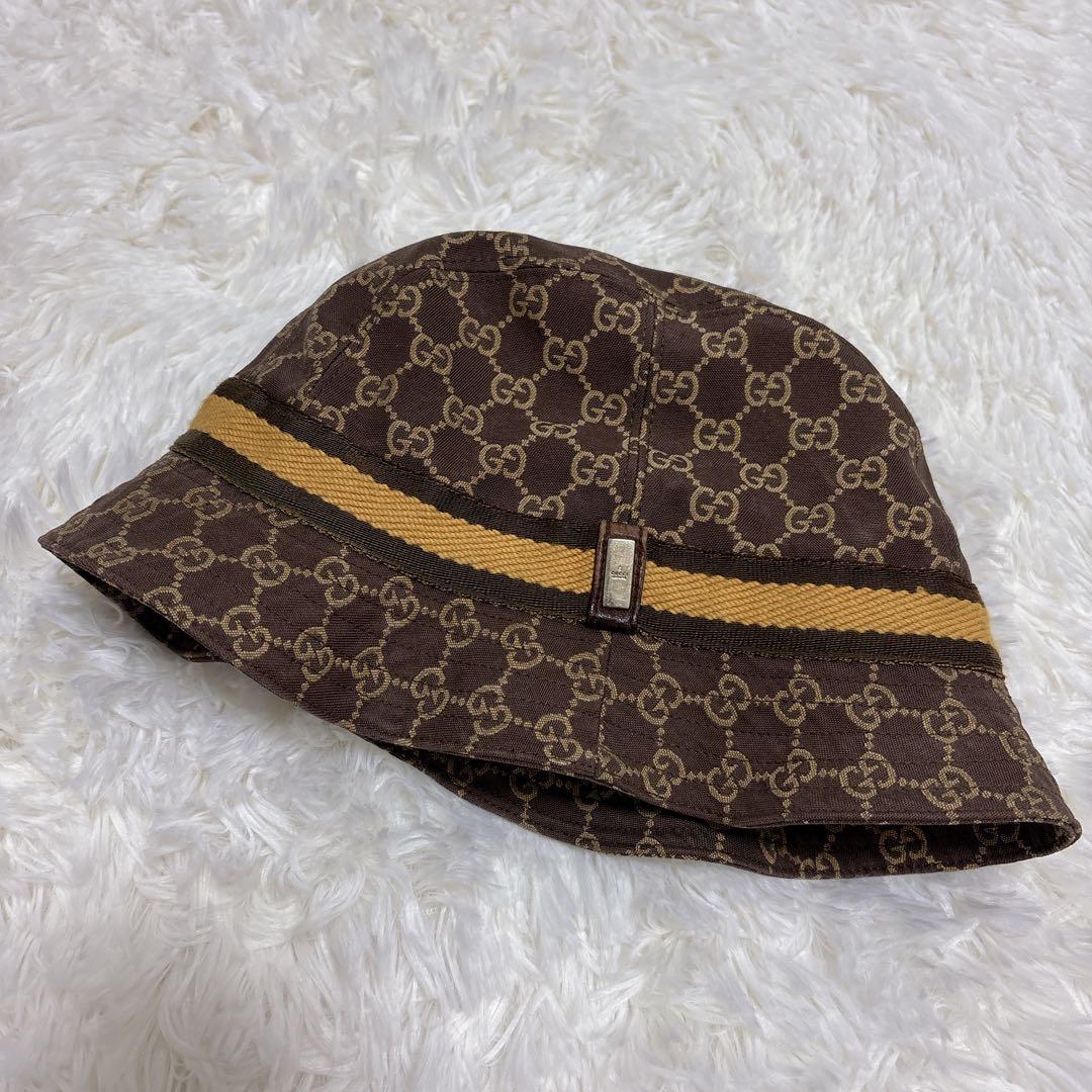 美品✨グッチ GG キャンバス バケットハット シェリーライン ハット　帽子