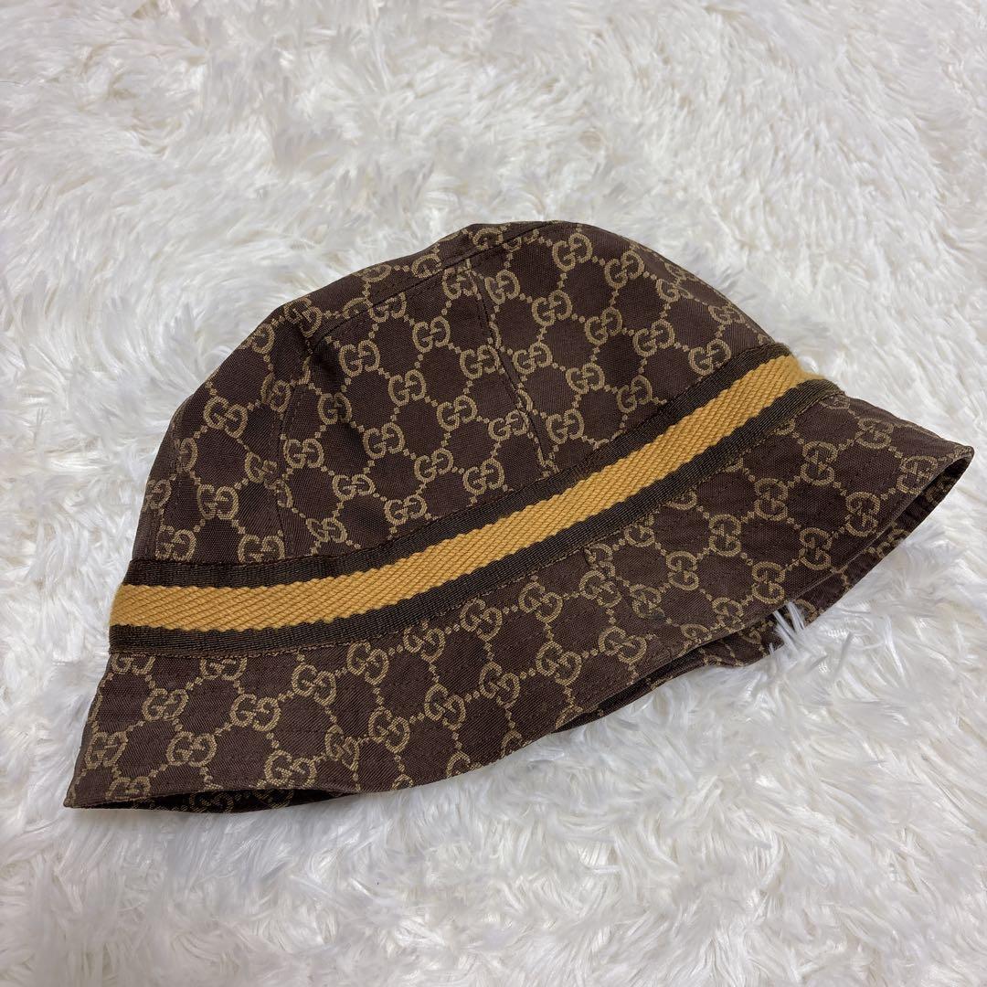 美品✨グッチ GG キャンバス バケットハット シェリーライン ハット　帽子