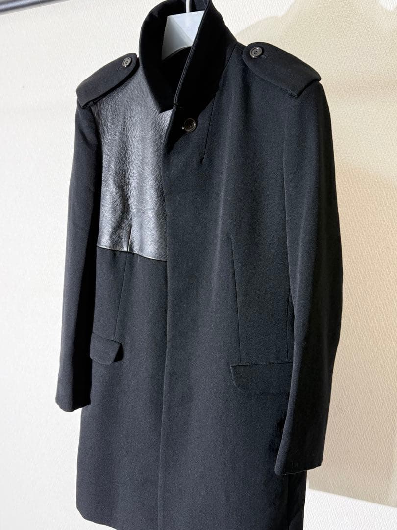 ヨウジヤマモト 02aw レザー切り替え ウールコート