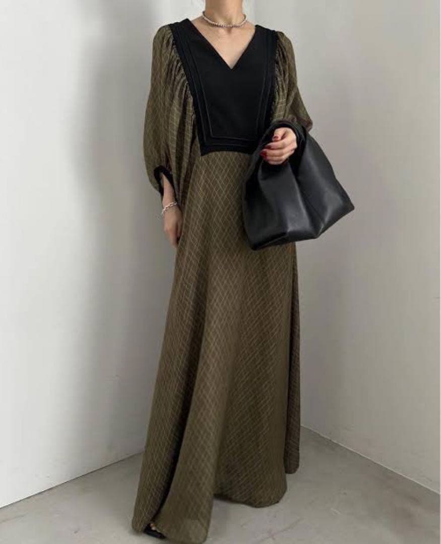 Ameri GEOMETRIC RHOMBUS DRESS ブラック