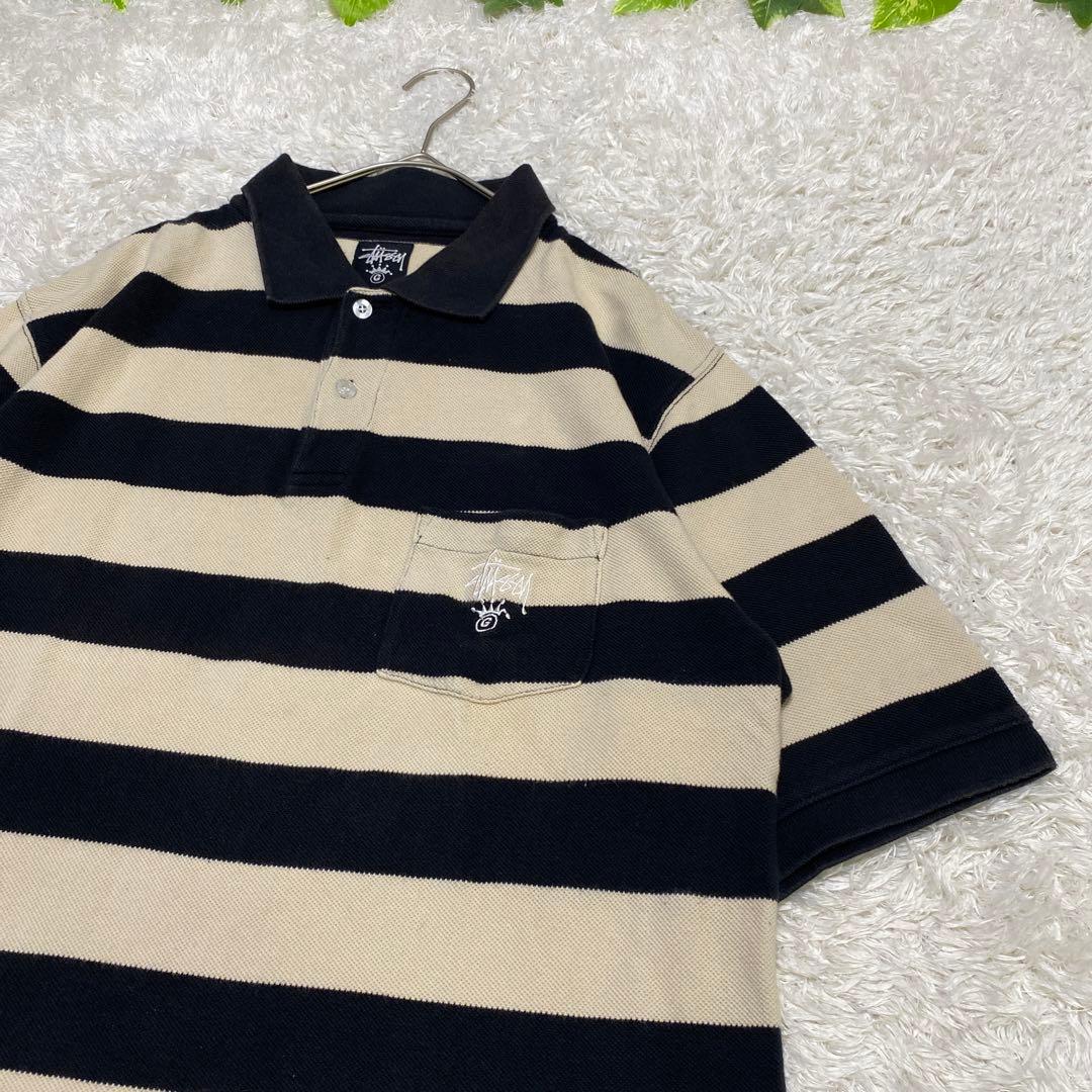 stussy 総柄　ポロシャツ　刺繍　ワンポイント　vintage ボーダー