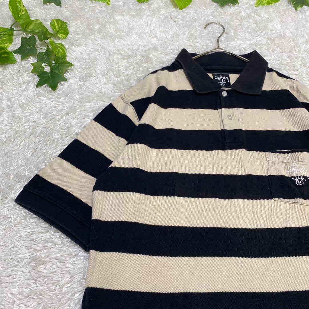 stussy 総柄　ポロシャツ　刺繍　ワンポイント　vintage ボーダー