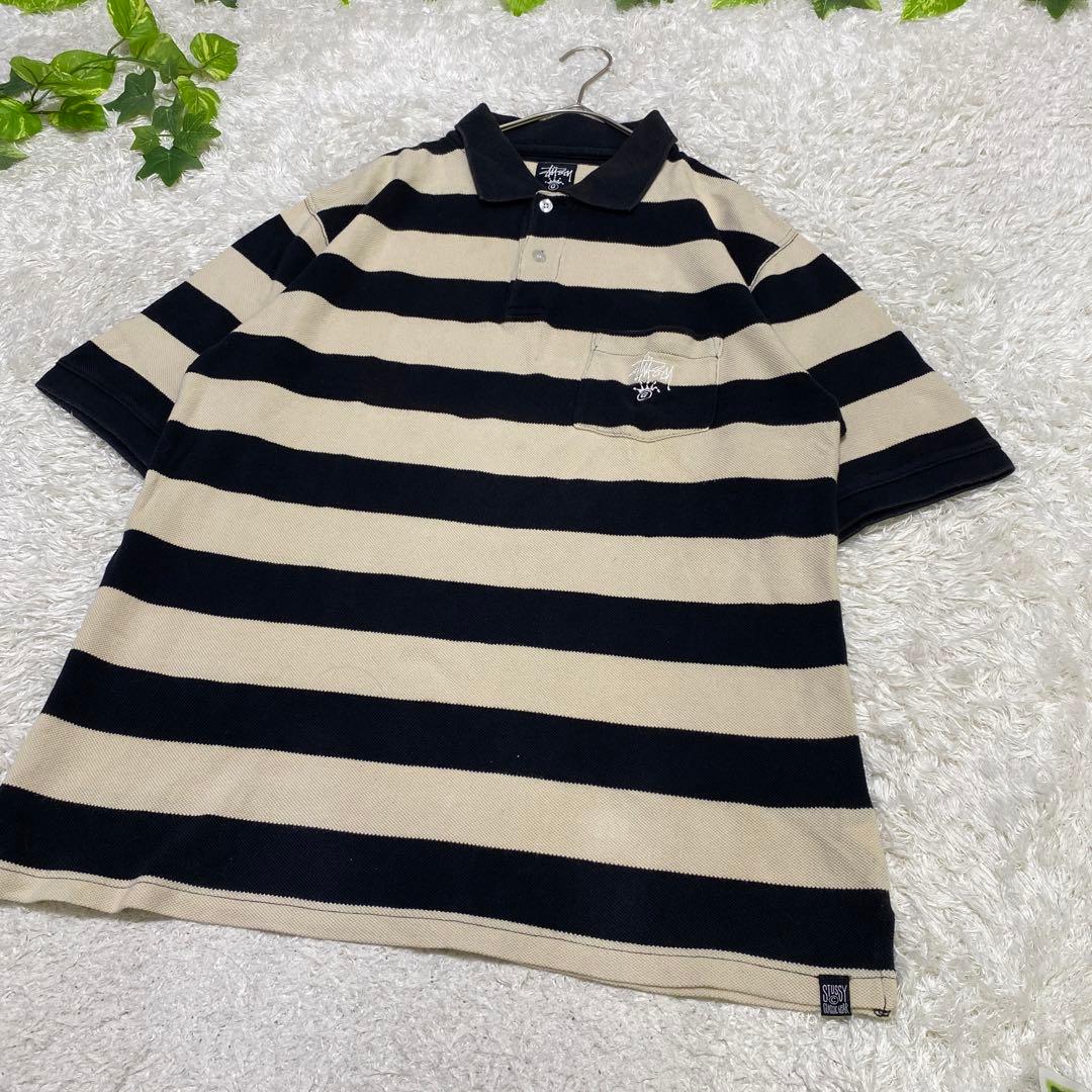 stussy 総柄　ポロシャツ　刺繍　ワンポイント　vintage ボーダー