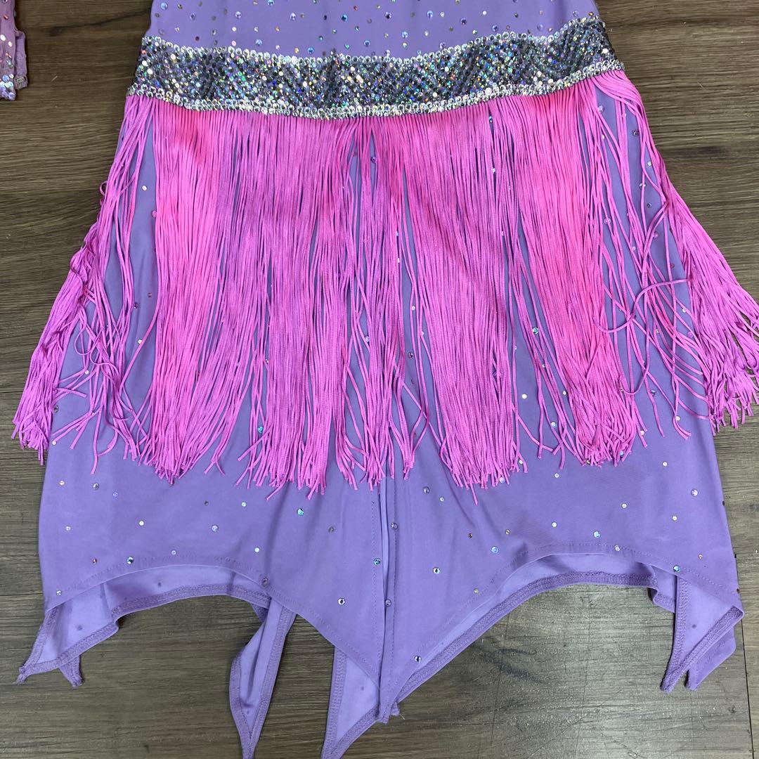 2.3 競技ダンス ラテン バトン用 ドレス パープル ピンク 社交ダンス