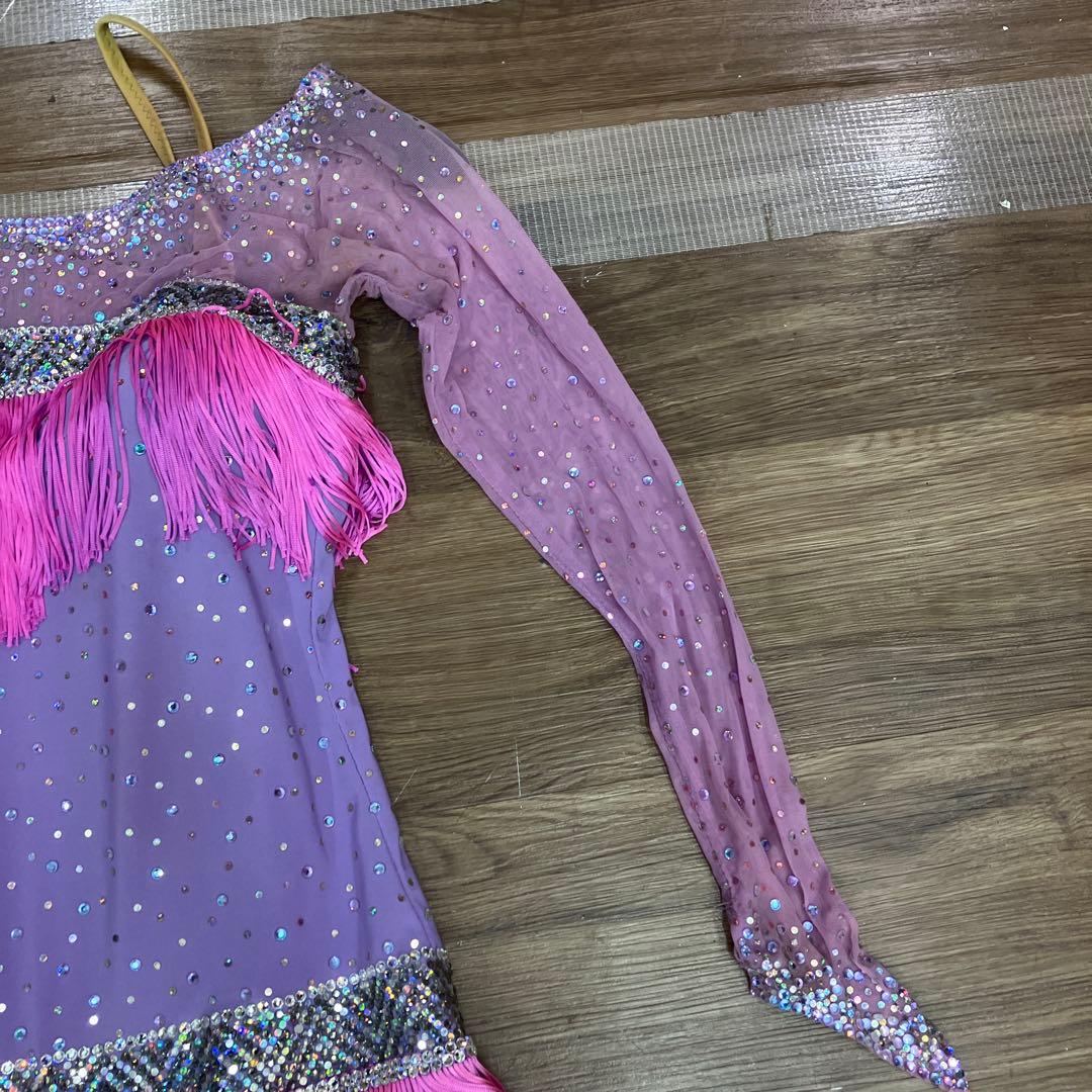 2.3 競技ダンス ラテン バトン用 ドレス パープル ピンク 社交ダンス