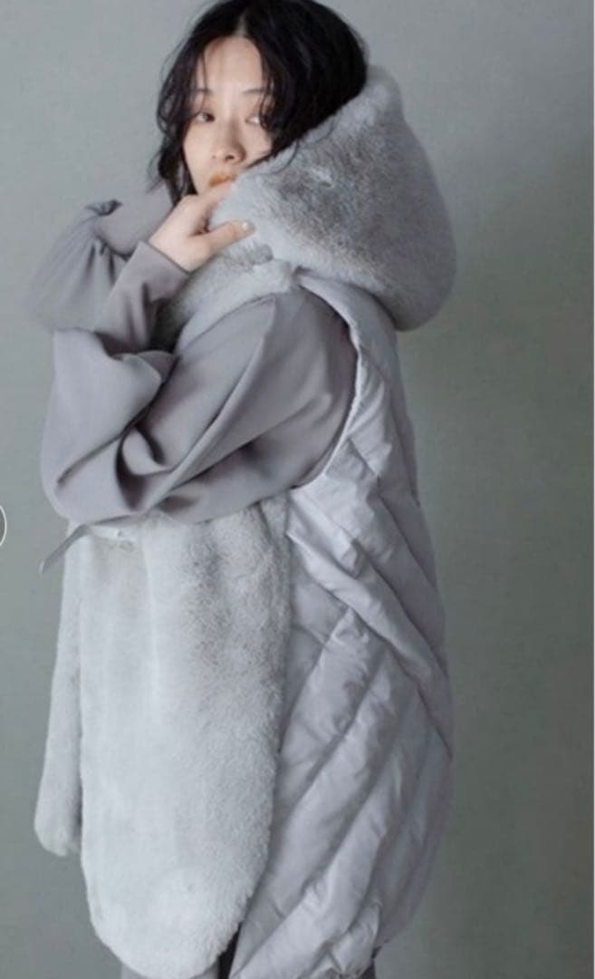 美品✨マルシャルテル♡ふわふわファーキルティングダウンベスト　ゆったり　グレー