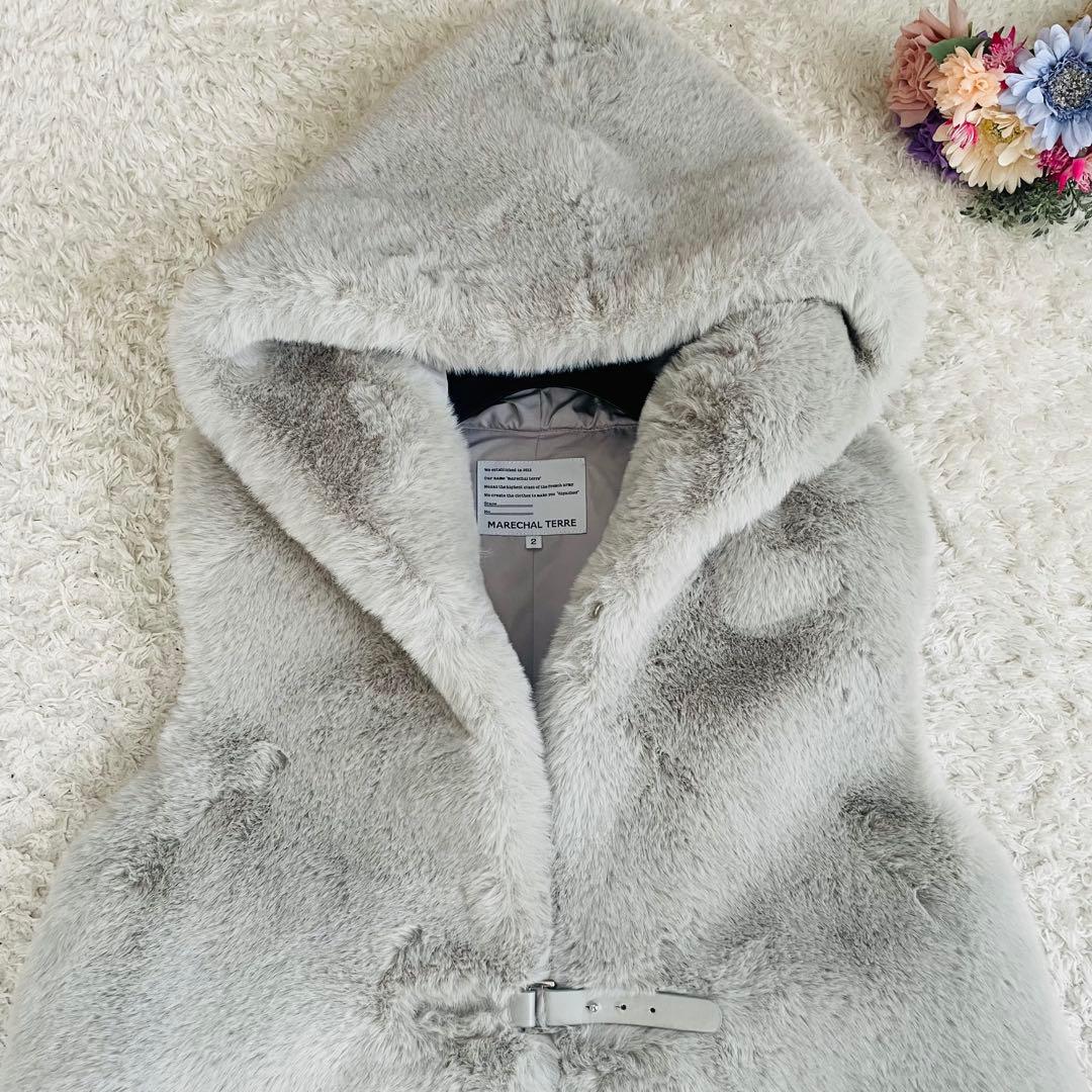 美品✨マルシャルテル♡ふわふわファーキルティングダウンベスト　ゆったり　グレー