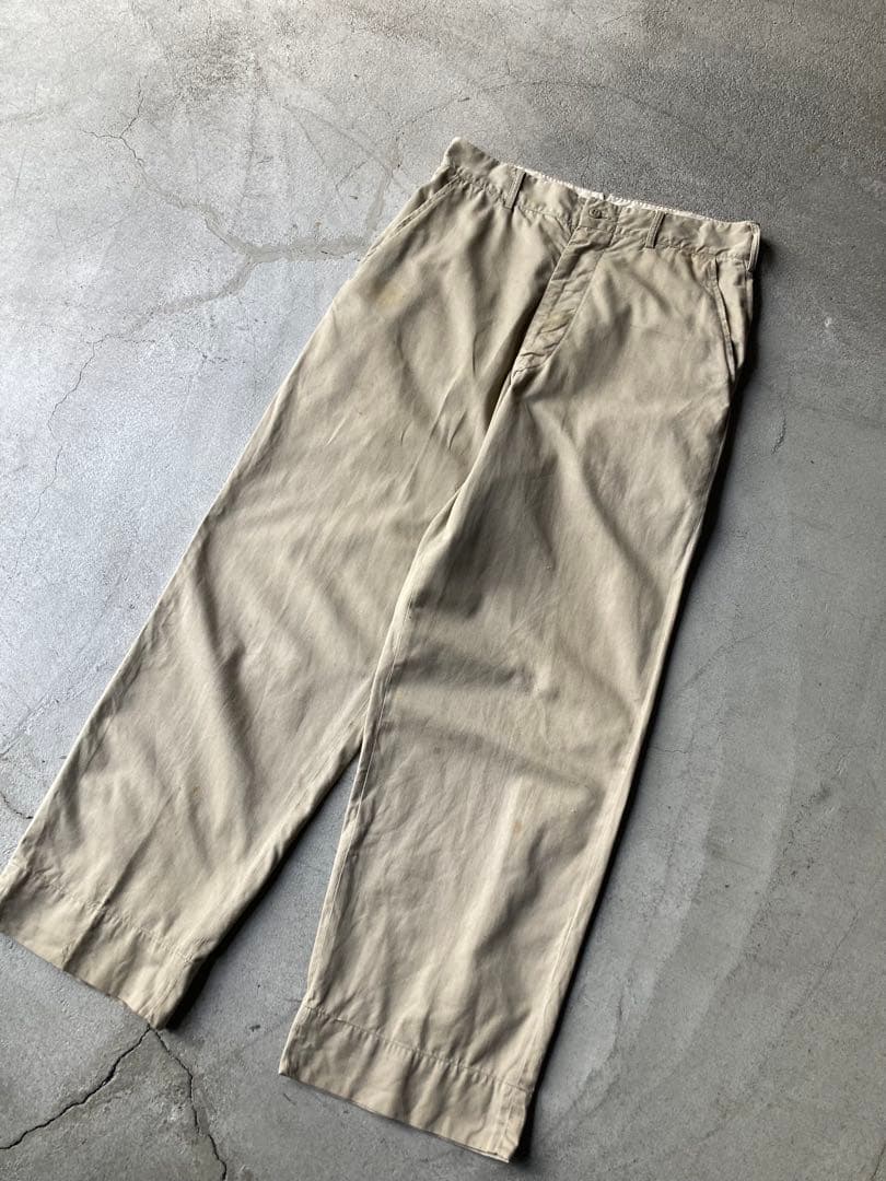 50s US ARMY チノパン 米軍 実物 30×29 アルミジップ ボロ