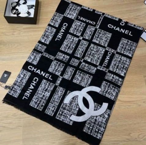お値下げ！CHANEL　ストール　マフラー カシミアシルク　ブラック