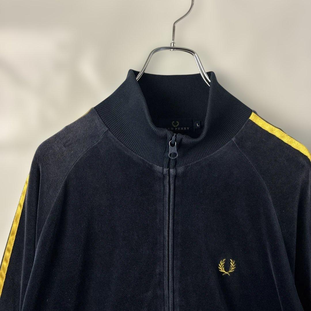 トラックジャケット　ベロア　フレッドペリー　ブラック　刺繍　ジャージ　Fred