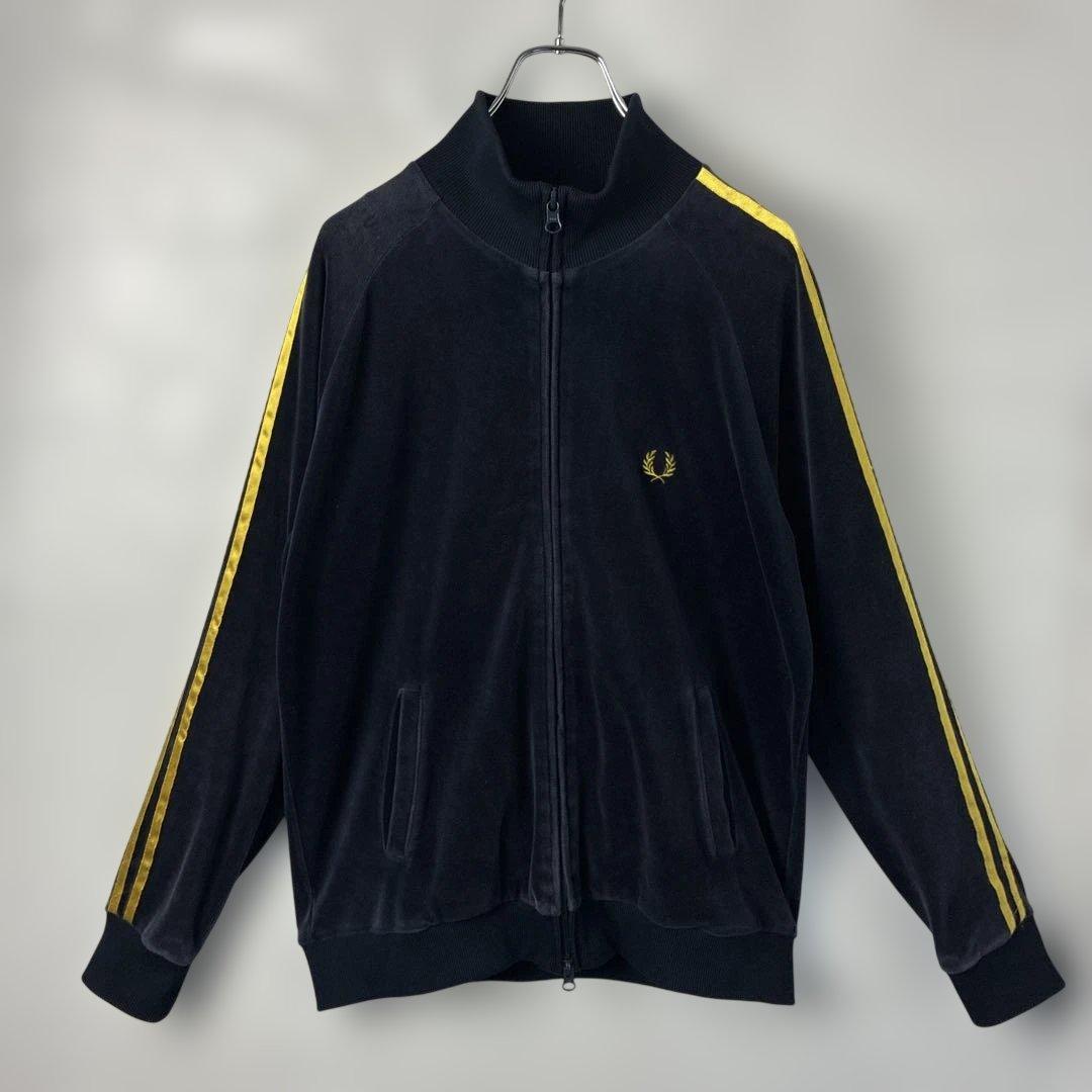 トラックジャケット　ベロア　フレッドペリー　ブラック　刺繍　ジャージ　Fred