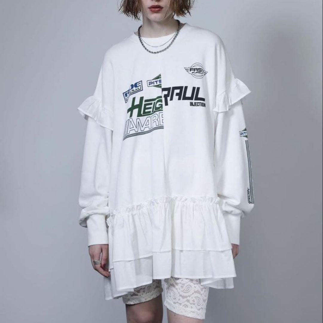 ローズバッド 完売品 スポーツロゴフリルドッキングチュニック スウェット 白