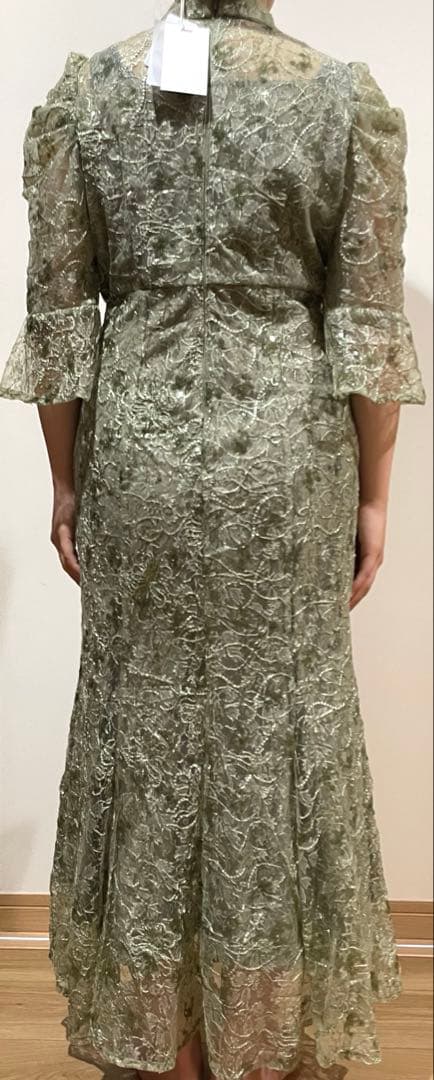 LEJA/スパンコール花柄パフスリーブマーメイドワンピースドレス　M