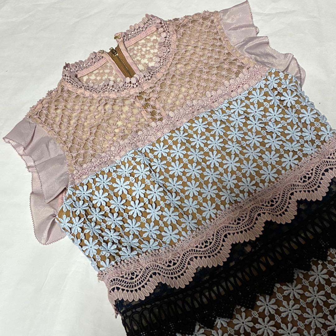 セルフポートレート　ワンピース　ノースリーブ　レース　フリル　パーティー