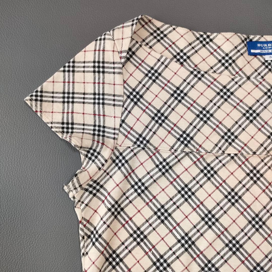 【美品】バーバリーブルーレーベルコットンカットソー　ノバチェック　ホースロゴ刺繍
