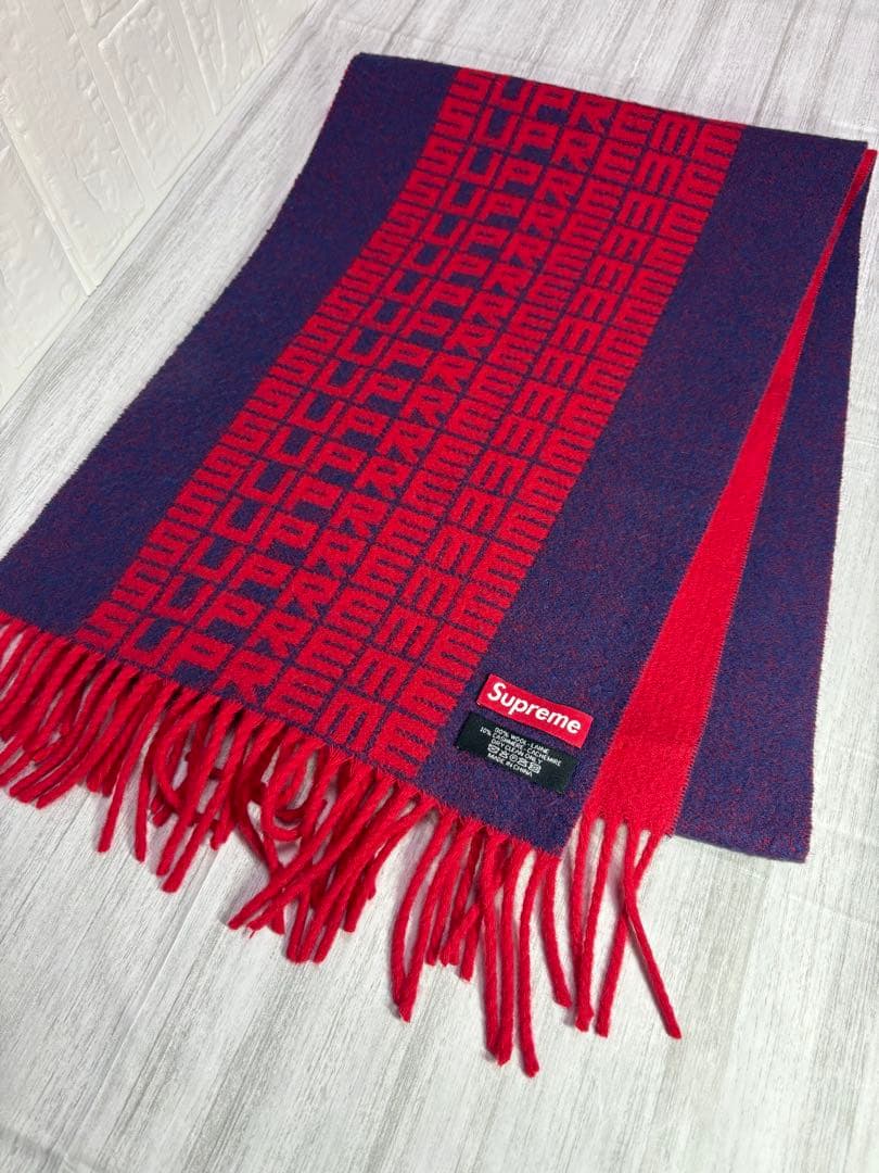 【限定特価】【極美品】supreme シュプリームマフラー ネイビー × レッド