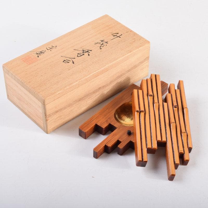 茶道具　山中塗　道場宗廣作　竹筏香合　共箱　V　8954