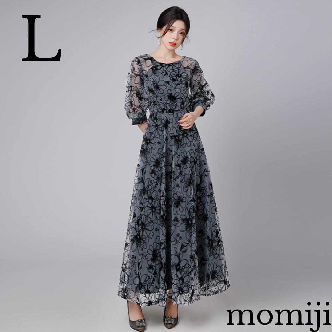 L 新品 ワンピース ドレス レディース ロング 結婚式 レース 花柄