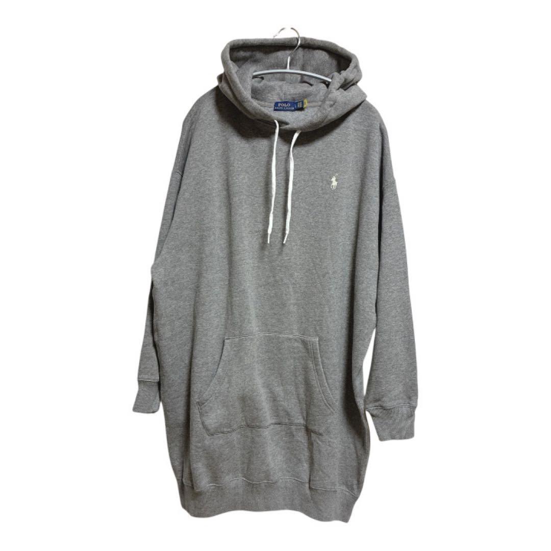 ラルフローレン　裏起毛　フードスウェットワンピース　グレー　大きいサイズ