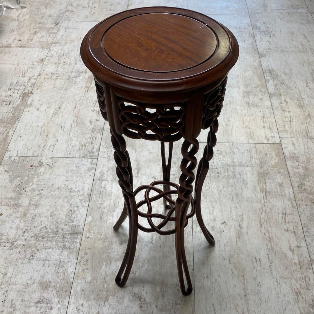 唐木 花梨無垢 透かし彫り 猫脚 花台 飾り台 花瓶スタンド ダークブラウン